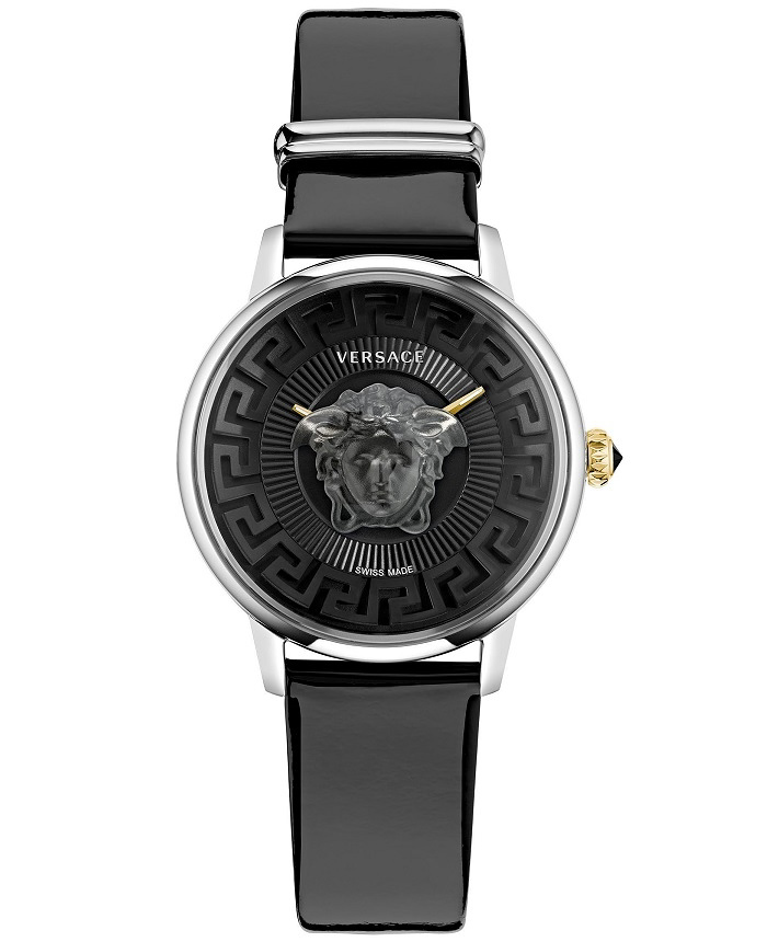 Versace Medusa Alchemy Roloi Batarias me Mavro Dermatino Louraki VE6F00123