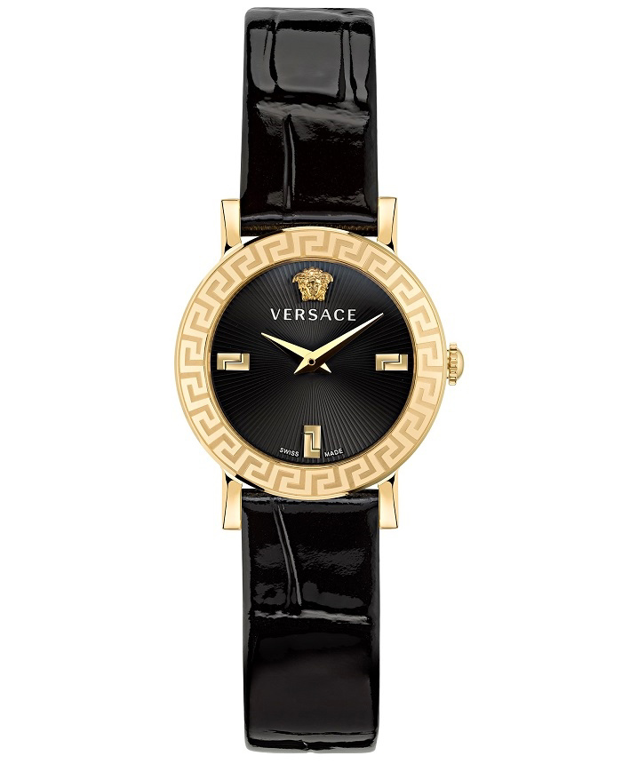 Versace Petit Roloi Batarias me Mavro Dermatino Louraki VE6M00222