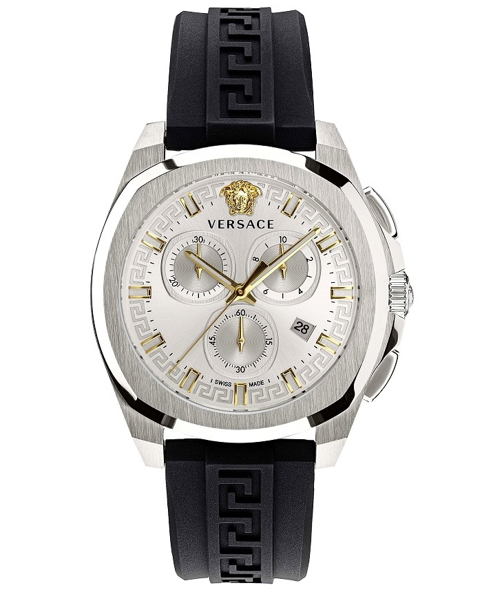 Versace New Geo Roloi Xronogafos Batarias me Mavro Kaoutsouk Louraki VE7CA0123