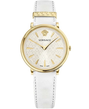 Versace V-Circle Ρολόι Μπαταρίας με Λευκό Δερμάτινο Λουράκι VE8100319