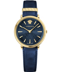 Versace V-Circle Roloi Batarias me Ble Dermatino Louraki VE8100419