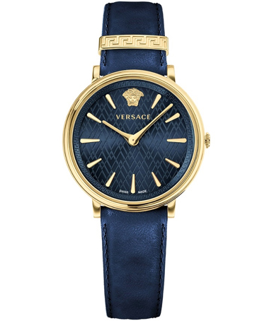 Versace V-Circle Ρολόι Μπαταρίας με Μπλε Δερμάτινο Λουράκι VE8100419