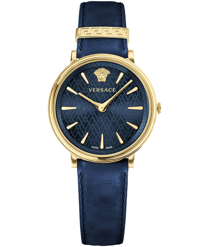 Versace V-Circle Roloi Batarias me Ble Dermatino Louraki VE8100419