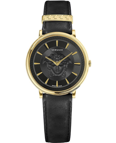 Versace V-Circle Ρολόι Μπαταρίας με Μαύρο Δερμάτινο Λουράκι VE8101919