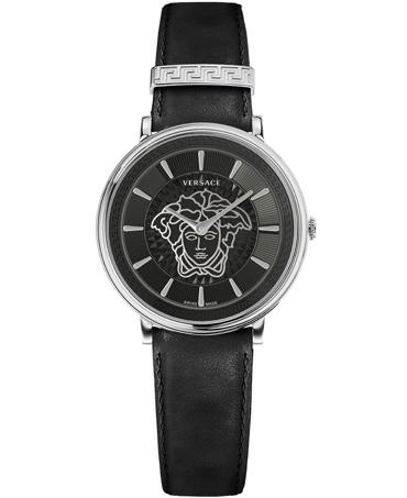 Versace V-Circle Lady Ρολόι Μπαταρίας με Μαύρο Δερμάτινο Λουράκι VE8102619