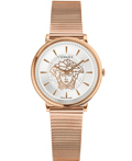 Versace V-Circle Roloi Batarias me Roz Xruso Metalliko Brasele VE8103019