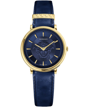 Versace V-Circle Ρολόι Μπαταρίας με Μπλε Δερμάτινο Λουράκι VE8103721