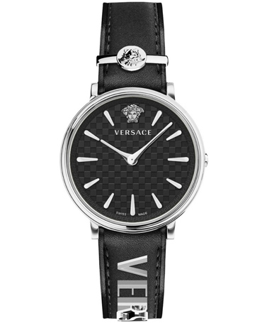 Versace V-Circle Ρολόι Μπαταρίας με Μαύρο Δερμάτινο Λουράκι VE8104122