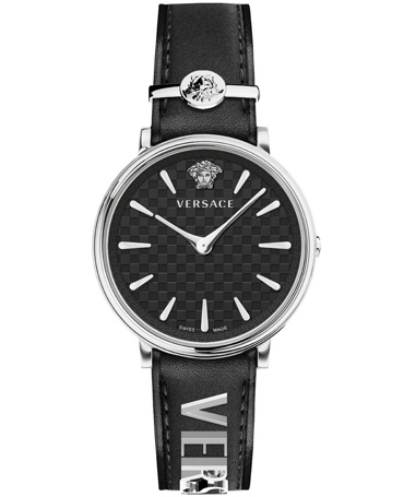 Versace V-Circle Ρολόι Μπαταρίας με Μαύρο Δερμάτινο Λουράκι VE8104122