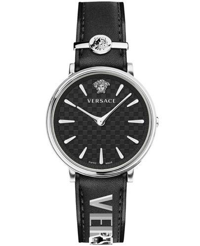 Versace V-Circle Ρολόι Μπαταρίας με Μαύρο Δερμάτινο Λουράκι VE8104122