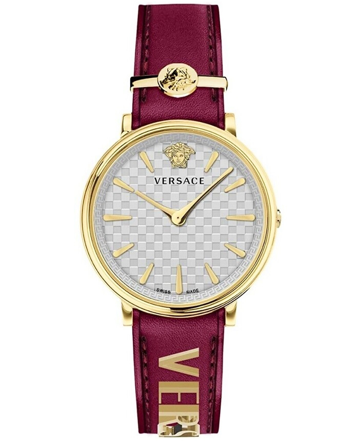 Versace V-Circle Roloi Batarias me Bornto Dermatino Louraki VE8104322
