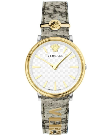 Versace V-Circle Ρολόι Μπαταρίας με Γκρι Δερμάτινο Λουράκι VE8104422