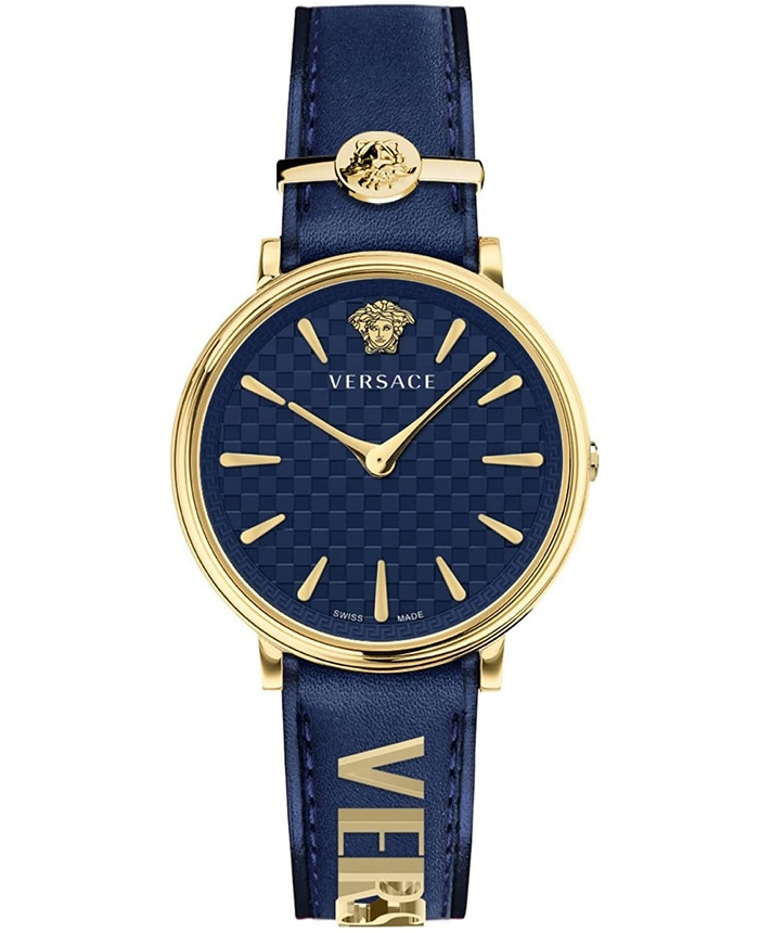 Versace V-Circle Roloi Batarias me Ble Dermatino Louraki VE8104522