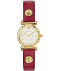 Versace Mini Vanity Roloi Batarias me Kokkino Dermatino Louraki VEAA01220