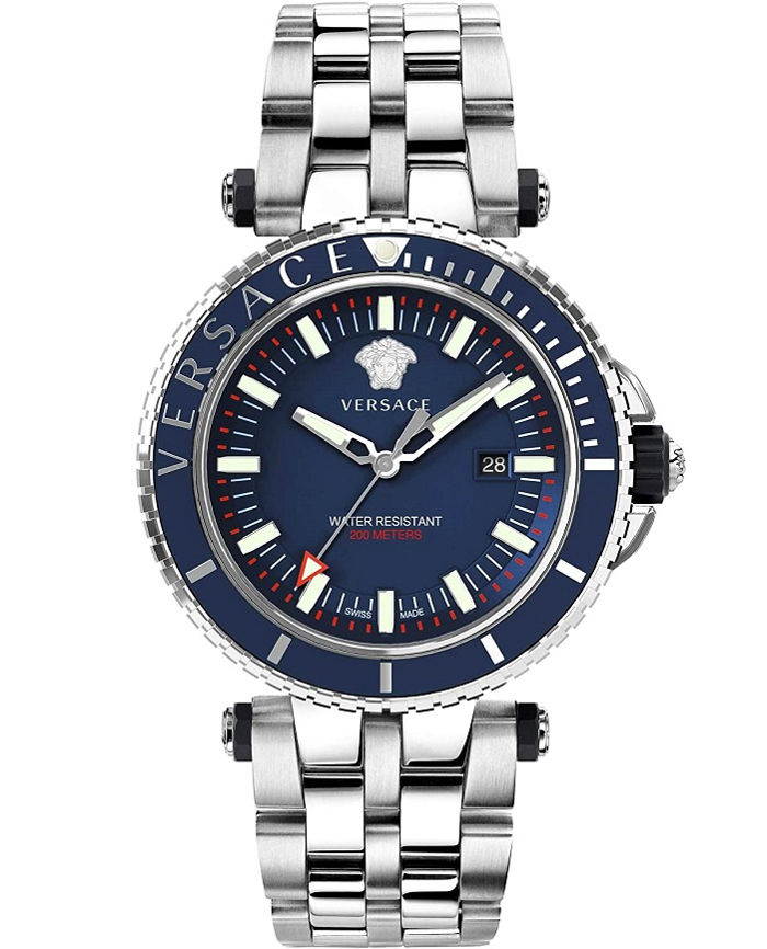 Versace V-Race Diver Roloi Batarias me Asimi Metalliko Brasele VEAK00418