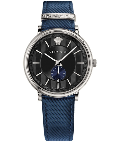 Versace V-Circle Ρολόι Μπαταρίας με Μπλε Δερμάτινο Λουράκι VEBQ01018