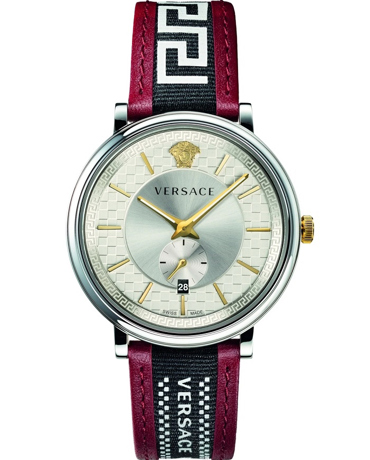 Versace V-Circle Ρολόι Μπαταρίας με Κόκκινο Δερμάτινο Λουράκι  VEBQ01319