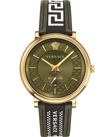 Versace V-Circle Ρολόι Μπαταρίας με Πράσινο Δερμάτινο Λουράκι VEBQ01519