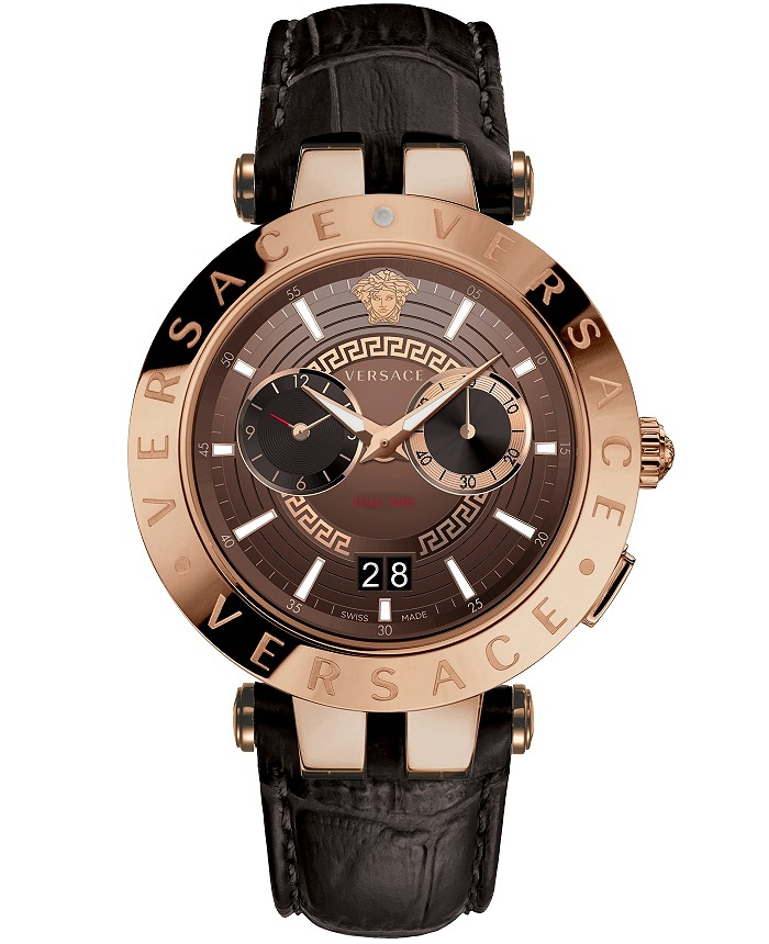 Versace V-Race Dual Time Roloi Batarias me Mavro Dermatino Louraki VEBV00722