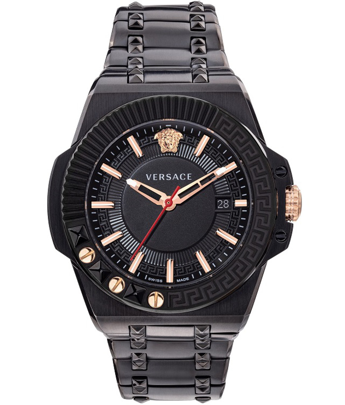 Versace Chain Reaction Roloi Batarias me Mavro Metalliko Brasele VEDY00719