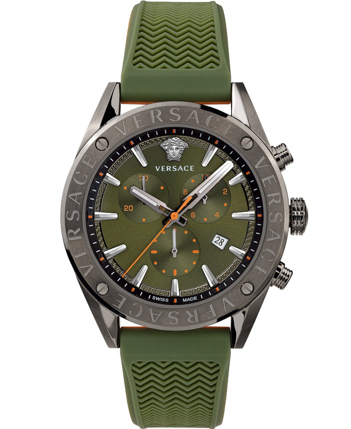 Versace V-Chrono Roloi Xronogafos Batarias me Prasino Kaoutsouk Louraki VEHB00319