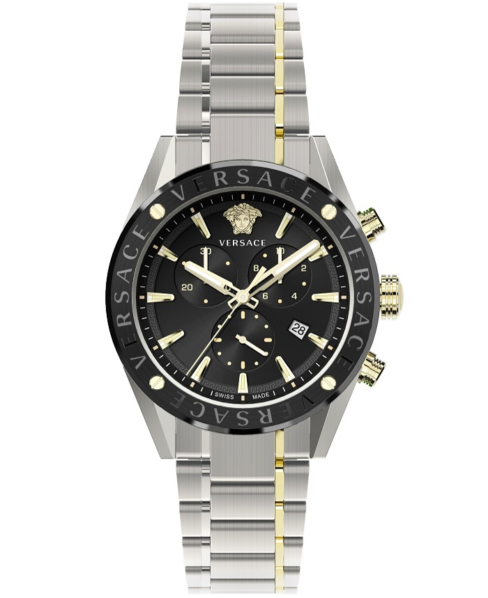 Versace V-Chrono Roloi Xronogafos Batarias me Xruso / Asimi Metalliko Brasele VEHB00619