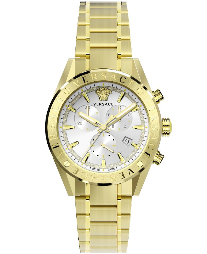 Versace V-Chrono Roloi Xronogafos Batarias me Xruso Metalliko Brasele VEHB00719