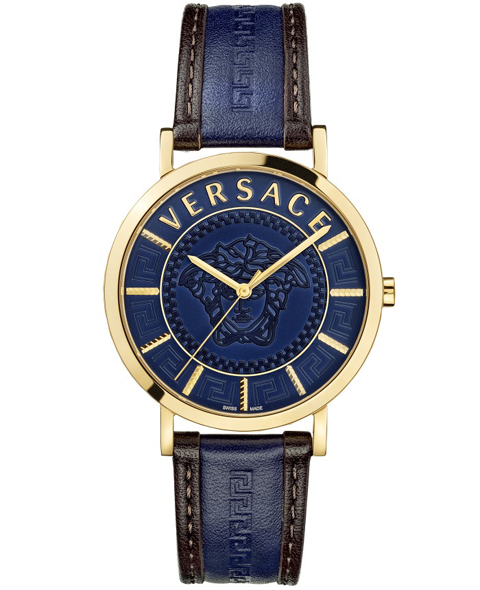 Versace V-Essential Roloi Batarias me Ble Dermatino Louraki VEJ400321