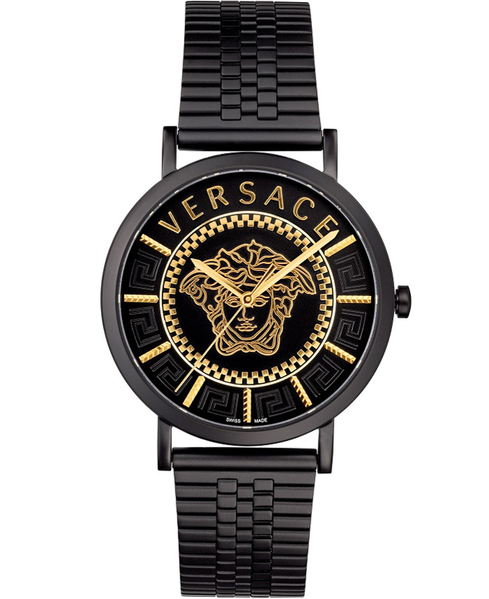 Versace V-Essential Roloi Batarias me Mavro Metalliko Brasele VEJ400621