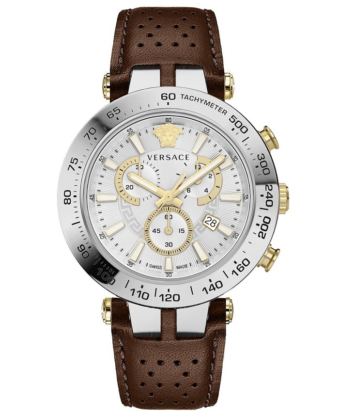 Versace Bold Roloi Xronogafos Batarias me Kafe Dermatino Louraki VEJB00122