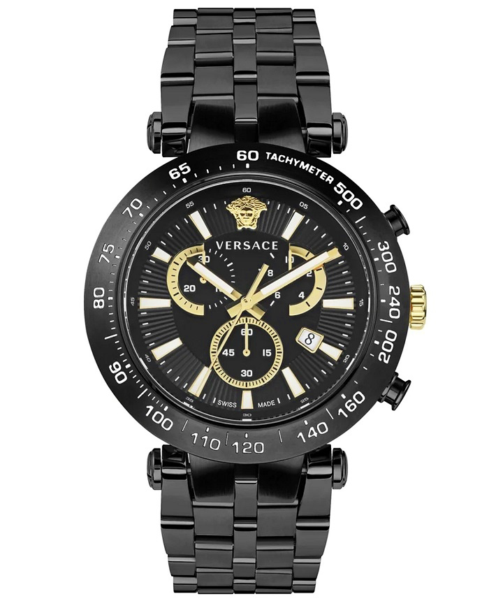 Versace Bold Roloi Xronogafos Batarias me Mavro Metalliko Brasele VEJB00722