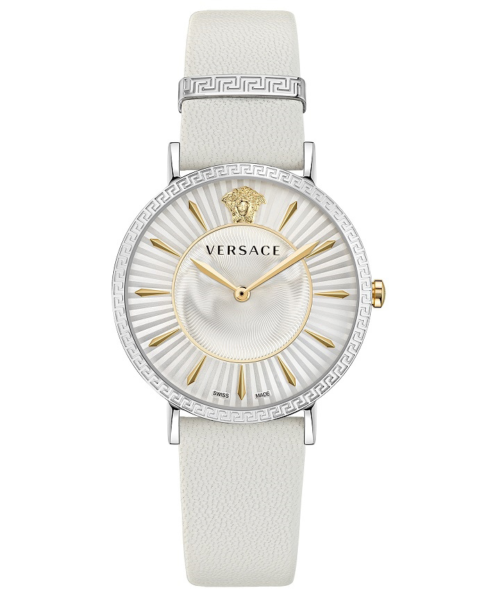 Versace V-Eternal Lady Roloi Batarias me Lefko Dermatino Louraki VEJL00122