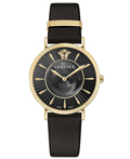 Versace V-Eternal Lady Roloi Batarias me Mavro Dermatino Louraki VEJL00222