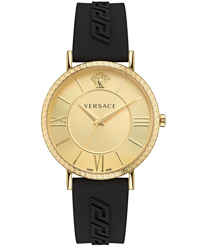 Versace V-Eternal Roloi Batarias me Mavro Kaoutsouk Louraki VEKA00422