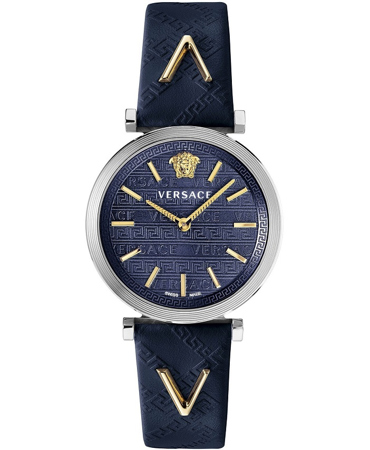 Versace V-Twist Ρολόι Μπαταρίας με Μπλε Δερμάτινο Λουράκι VELS00119