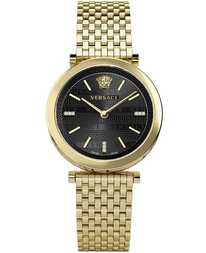 Versace V-Twist Diamonds Roloi Batarias me Xruso Metalliko Brasele VELS01119