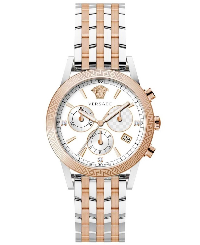Versace Sport Tech Diamonds Roloi Xronogafos Batarias me Roz Xruso / Asimi Metalliko Brasele VELT00819