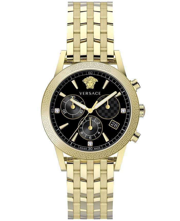 Versace Sport Tech Diamonds Roloi Batarias me Xruso Metalliko Brasele VELT00919
