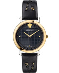 Versace Medusa Chain Roloi Batarias me Mavro Dermatino Louraki VELV00120