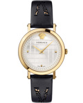 Versace Medusa Chain Roloi Batarias me Mavro Dermatino Louraki VELV00420