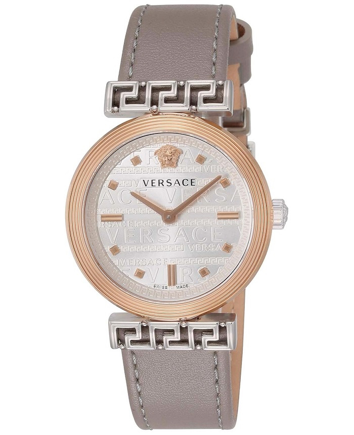 Versace Meander Roloi Batarias me Ggri Dermatino Louraki VELW00922