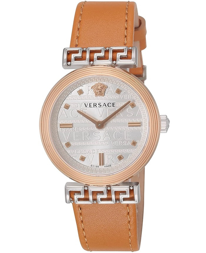 Versace Meander Roloi Batarias me Kafe Dermatino Louraki VELW01022