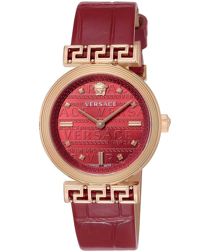 Versace Meander Roloi Batarias me Kokkino Dermatino Louraki VELW01222