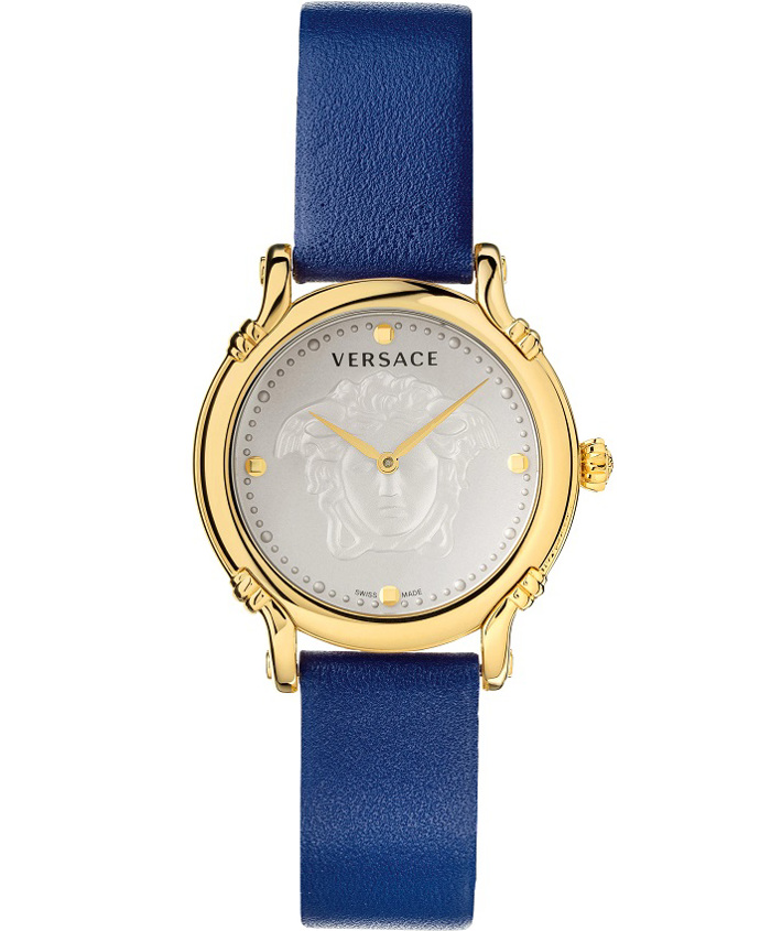 Versace Safety Pin Roloi Batarias me Ble Dermatino Louraki VEPN00420