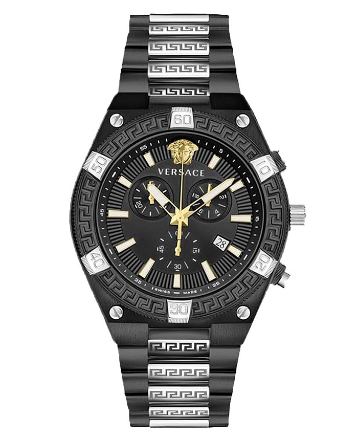 Versace Sporty Greca Roloi Xronogafos Batarias me Mavro / Asimi Metalliko Brasele VESO01022