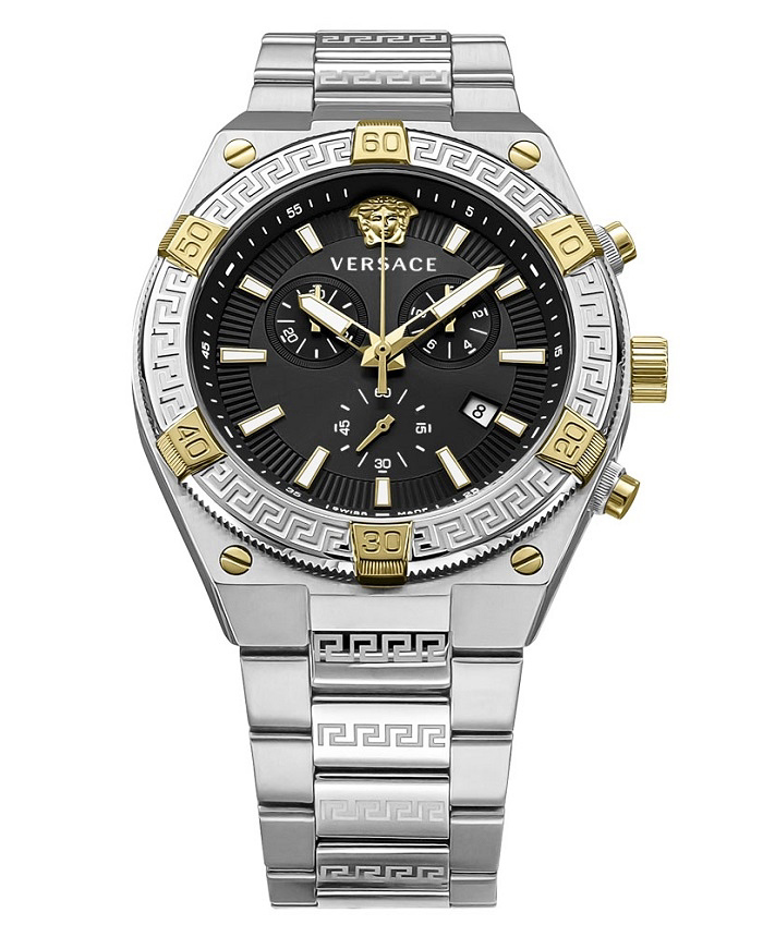 Versace Sporty Greca Roloi Xronogafos Batarias me Asimi Metalliko Brasele VESO01123