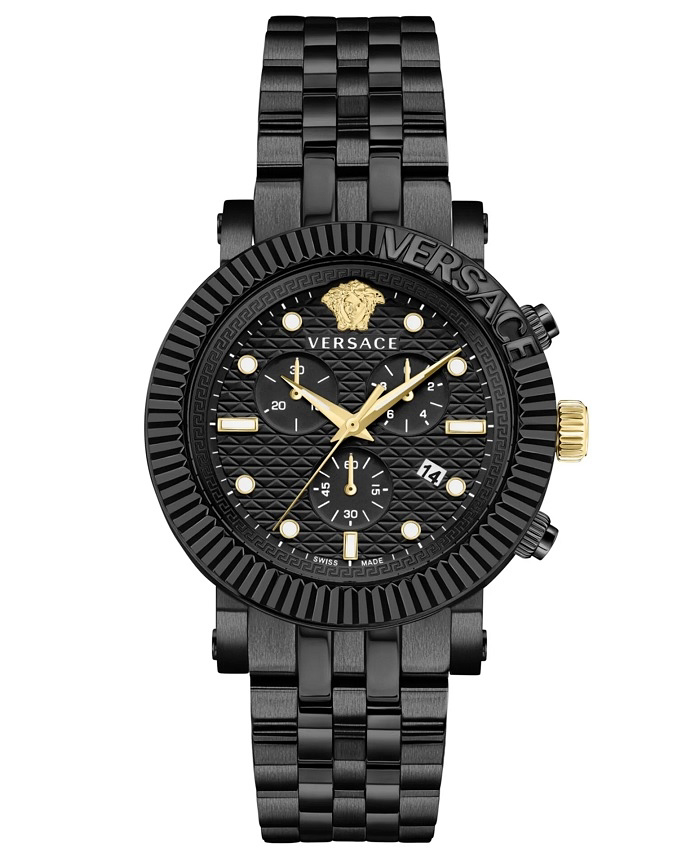 Versace New Chrono Classic Roloi Xronogafos Batarias me Mavro Metalliko Brasele VESQ01122
