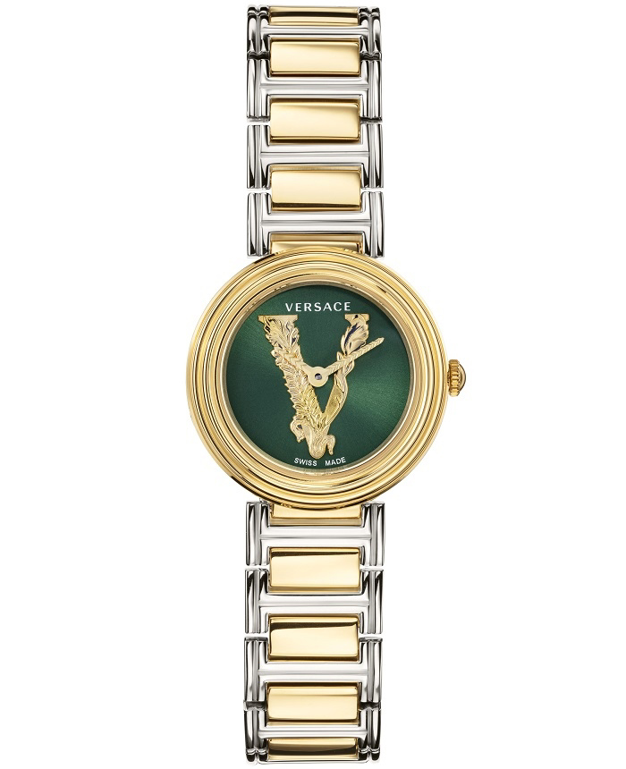 Versace V-Virtus Mini Roloi Batarias me Xruso / Asimi Metalliko Brasele VET300821
