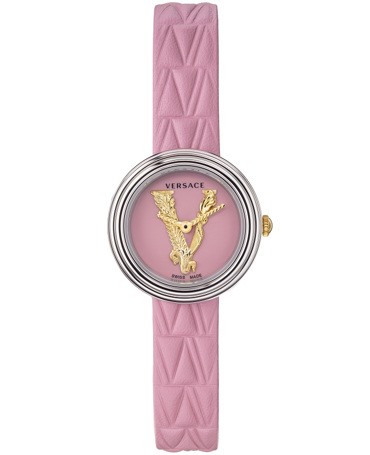 Versace V-Virtus Mini Ρολόι Μπαταρίας με Ροζ Δερμάτινο Λουράκι VET301021