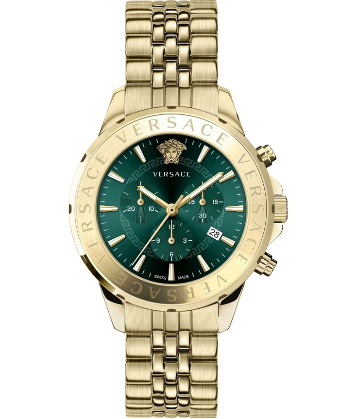 Versace Signature Roloi Xronogafos Batarias me Xruso Metalliko Brasele VEV600619